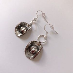 Handcrafted Rodeo Western Cowgirl Hat 10 Cent Dime Coin Pierced Drop Earrings